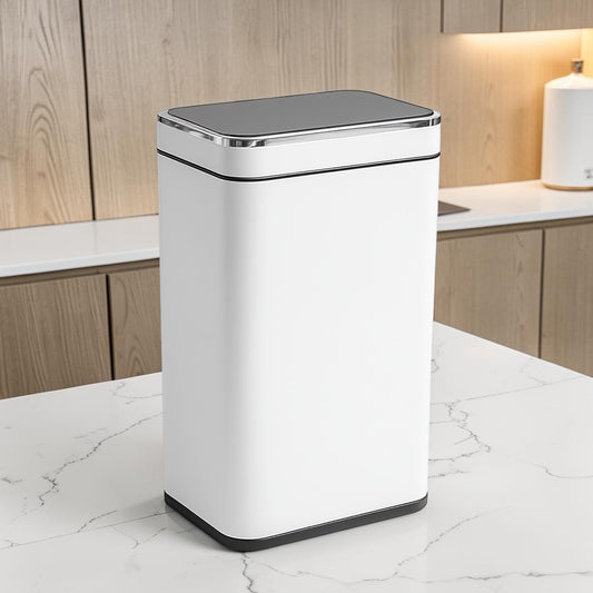 Joden 13 Gallon Smart Sensor Trash Can - Touchless Infrared Motion Sensor Lid - Fingerprint-Resistant Stainless Steel - Silent Close - White